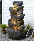 5 Tier Rock Solar Water Fountain Outdoor Garden With LED Lights 36 Inch Tall Cascading Water Feature for Patio Deck Backyard Decor