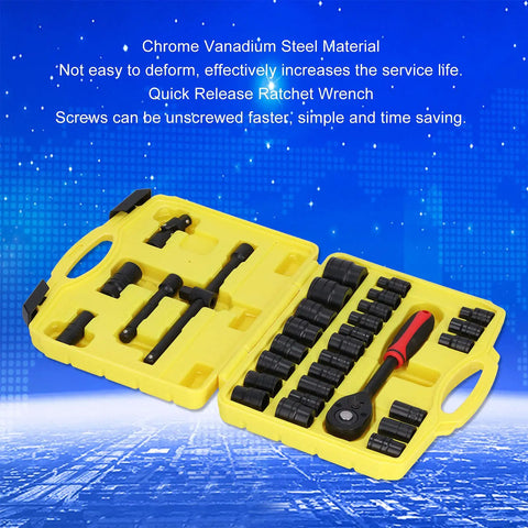 Heavy Duty Socket Set With One Half Inch Ratchet Drive And Eight To Thirty Two Millimeter Sockets Beefed Up Repair Tool Kit