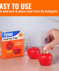 Indoor Fruit Fly Trap 4 Pack With 180 Day Food Based Lure, two red traps with lure pack, easy to use for kitchen pest control.