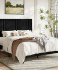 Queen Platform Bed Frame With Adjustable Velvet Headboard And Ultra Comfy Upholstery For Your Chilled Bedroom Sanctuary in modern bedroom setting.