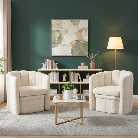 Super Snug White Barrel Accent Chair With Storage Ottoman In Thick Teddy Boucle Fleece Plush Lounge Seating For Living Room, cozy seating in stylish decor.