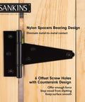 Heavy Duty 4 Inch T Strap Shed Door Hinges Black Powder Coated Outdoor Gate Hinges For Wooden Fences Barn Doors Yard Gates Rustproof Iron 2 Pack Ideal For Fixing Sagging Or Dragging Gates installed on wood