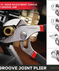 Essential 10 Piece Pliers And Wrench Set With Storage Rack Includes Locking Long Nose Pliers Diagonal Cutters Groove Joint Pliers Linesman And Mini Pliers Carbon Steel Tool Kit For DIY And Home Use Handyman Gift For Him, focus on groove joint plier with adjustable tongue and groove jaw.