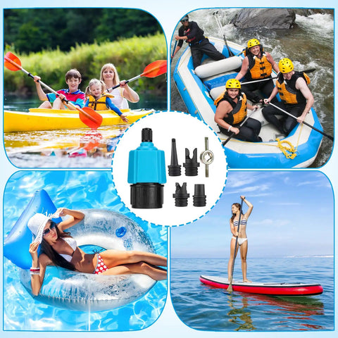 Set Of 6 Inflatable SUP Pump Valve Adapters With Round Sharp Square And Spiral Nozzles For Boards Pools Boats Rings And Floats Easy Fit And Leak Free Inflation For All Your Air Gear in six-piece adapter set for SUP, kayak, and pool valves