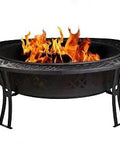 Diamond Mesh Fire Pit With Screen And Cover Tough As Nails Steel Construction, black round with fire, classic pattern, 5" table edge