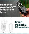 Heavy Duty Smart Padlock With App Shared Access Waterproof Rechargeable Bluetooth Security Lock For Bike Racks And Storage Boxes shown fitting a 3/8" hasp.