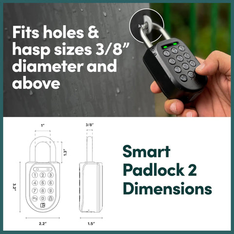 Heavy Duty Smart Padlock With App Shared Access Waterproof Rechargeable Bluetooth Security Lock For Bike Racks And Storage Boxes shown fitting a 3/8" hasp.