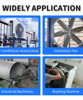 Image showing applications of A31 31 Inch Drive V Belt Replacement; air conditioner, ventilation fan, industrial machinery, washing machine.