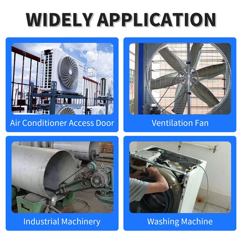 Image showing applications of A31 31 Inch Drive V Belt Replacement; air conditioner, ventilation fan, industrial machinery, washing machine.