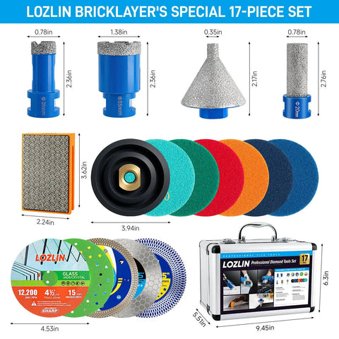 17 Piece Wet Dry Diamond Hole Saw Kit With Turbo Blades For Porcelain Marble Concrete Tile Drilling in aluminum case