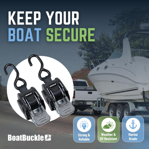Heavy Duty Retractable Ratchet Straps for Boats 72 Inch 1400 Lbs Break Strength Bolt On Transom Tie Down Straps to Trailer