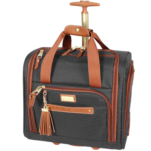 15 Inch Carry On Luggage For Women With Rolling Spinner Wheels Ultra Lightweight Weekender Bag That Fits Under The Seat For Airline Travel Ideal For Overnight Business Trips Black