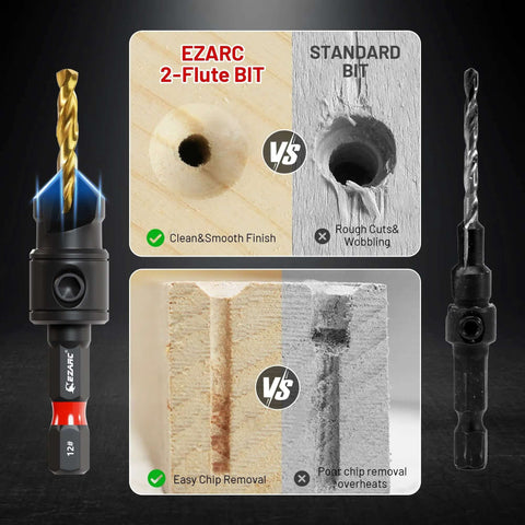 EZARC 12-piece adjustable countersink drill bit set with magnetic extension holder and storage box for woodworking