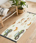 Farm Animals Cartoon Tractor Runner Rug 2x6 Non Slip Low Pile Machine Washable Hallway Rug For Entryway Kitchen Laundry Room Bathroom Cozy Soft Underfoot High Traffic Narrow Spaces on wooden floor