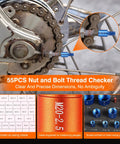 Close-up of 55 Piece Detachable Thread Checker Kit With 30 Standard And 25 Metric Gauges, Color Coded Orange And Blue