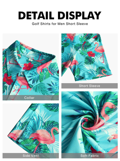 Detail display of Fly Summer Golf Polo Shirt For Men Short Sleeve Quick Dry Moisture Wicking Stretch Fit Comfortable Game Day.