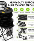 Ultra Lightweight Foldable Stool with 3 Side Pockets and Shoulder Strap Beefy Heavy Duty Camping Chair supports 400 lbs details