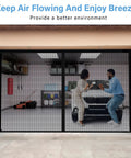 Front view of 2 Car Garage Door Screen 16x7 Feet Upgraded Pet Mesh Magnetic Closure Heavy Duty Weighted Bottom Hands Free Easy Assembly