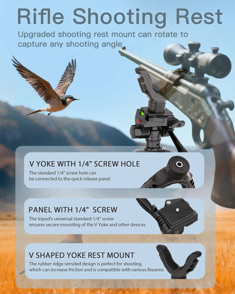 Rifle on 74 Inch Adjustable Rifle Tripod Stand With V Yoke Gun Rest, Beefy Aluminum Shooting Tripod For Outdoor Target Practice And Field Use