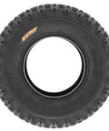 Set Of 2 20x108 ATV UTV Tires 4 Ply Heavy Duty Non Directional Tread Built For Quad Golf Cart Lawn Mower All Terrain Use Puncture Resistant Replacement Tire Rim Not Included, side view of tire showing tread pattern.