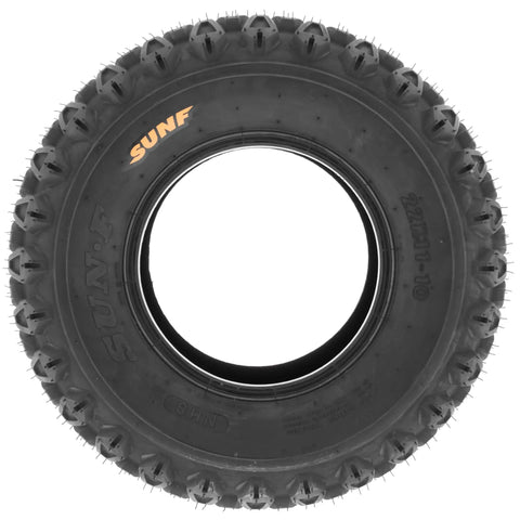 Set Of 2 20x108 ATV UTV Tires 4 Ply Heavy Duty Non Directional Tread Built For Quad Golf Cart Lawn Mower All Terrain Use Puncture Resistant Replacement Tire Rim Not Included, side view of tire showing tread pattern.
