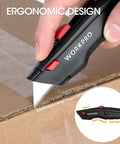 Premium Utility Knife, Retractable All Metal Heavy Duty Box Cutter in use cutting cardboard