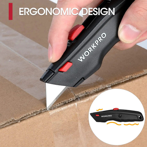 Premium Utility Knife, Retractable All Metal Heavy Duty Box Cutter in use cutting cardboard
