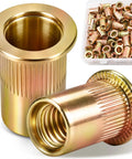 Rivet Nut Kit 188-Piece 1/4-20 Zinc Plated Carbon Steel Rivnuts With Flat Head Knurled Threads shown in golden finish