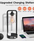 Two-Pack Wireless Charging Bedside Table Lamp Set With Touch Control Dimmable Lights, Type C USB Ports and AC Outlet