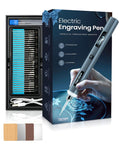 Engraving Pen Kit with LED Light Cordless and Rechargeable 5 Speed Settings 31 Bits Works on Metal Wood Glass Plastic Ideal for Beginners and DIY Projects, showing pen and bit set in packaging, USB-C cable included.