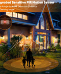 Illuminated house using 2-Pack Motion Sensor Outdoor Wall Sconces With Dusk To Dawn Photocell, depicting 40ft PIR range
