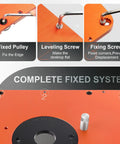 Built Like A Tank Router Lift Platform Heavy Duty Design Smooth Manual Crank shows fixing components and leveling adjustments.