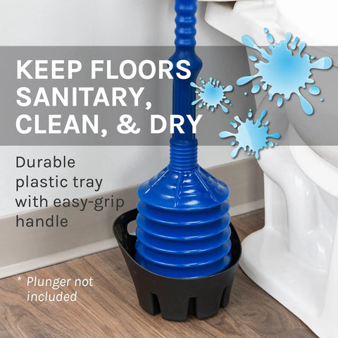 Universal Black Plastic Drip Tray for Toilet Plungers With Easy Grip Handle Keeps Bathroom Floors Clean Holds Any Style Plunger Heavy Duty Tray for Toilet Sink and Drain No Mess Cleanup