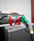 Heavy Duty 12V Fuel Transfer Pump With 20 GPM Flow Rate Cast Iron Construction Auto Shut Off Nozzle And Swivel Discharge Hose For Diesel Gasoline Kerosene And Biofuel Blends Built Like A Tank on truck