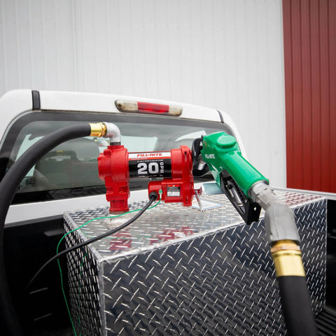 Heavy Duty 12V Fuel Transfer Pump With 20 GPM Flow Rate Cast Iron Construction Auto Shut Off Nozzle And Swivel Discharge Hose For Diesel Gasoline Kerosene And Biofuel Blends Built Like A Tank on truck