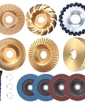14 Piece Wood Carving Disc Set For 4 Inch Or 4 And A Half Inch Angle Grinders Includes Chainsaw Disc 12 Tooth Shaping Disc 60 And 80 Grit Flap Wheels Five Eighth Inch Adapters Universal Wrench For Cutting Grinding Shaping And Sanding