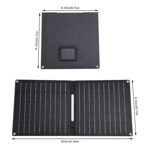 Foldable 24W Solar Panel Charger with 5V USB output unfolded and folded view, compact for outdoor camping use.