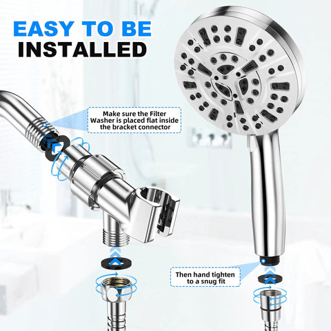 10 Mode Handheld Shower Head Set With Bangin High Pressure Flow 59 Inch Stainless Steel Hose Adjustable Brass Bracket