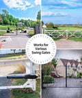 Dual Swing Gate Opener For Light Duty Gates Up To 12 Feet Per Arm Electric Driveway Gate Operator with remote and various gates.