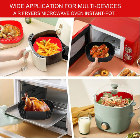 2 Pack 8.5 Inch Square Air Fryer Silicone Liners Reusable Nonstick Heat Resistant Accessories in kitchen appliances.