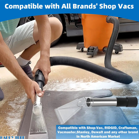 Person using Must Have All In One Universal Shop Vac Adapter Kit Fits Most One To Twenty Gallon Vacs for cleaning patio