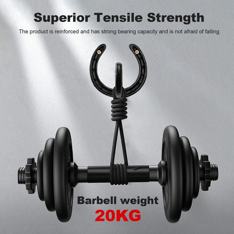 Heavy Duty Cast Iron Horseshoe Wall Hooks Wild West Coat And Hat Rack hanging a 20KG barbell weight for durability.