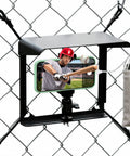 Fence Mount For Cell Phone With Shade And Power Bank Pouch Outdoor Phone Holder Kit That Reduces Glare Keeps Screen Visible And Cool No Fuss Easy Install For Deck Or Fence Rail Game Changer Mounting Kit on chain-link fence with phone and power bank pouch