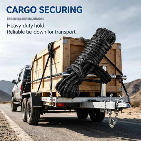 Cargo secured with Four Pack Boat Dock Lines 3/8 Inch By 15 Feet Nylon Double Braided Rope With 12 Inch Loop on trailer