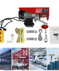Huge 1763 Lbs Max Load Mini Electric Hoist Winch with emergency stop, straps, and remote control for garage lifting jobs.