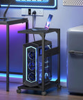 Under Desk CPU Stand With Charging Station Two Tier Mobile Computer Tower Cart With Lockable Wheels That Fits Most Desktops