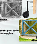 Heavy Duty Gate Wheel 4.3 Inch Spring Loaded For Wood Metal And Fence Gates TPR Rubber And Precision Bearings Dual Rust Protection 2 Pack installed on blue wooden gate