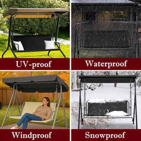 Heavy Duty Porch Swing Seat Cover Replacement For 2 To 3 Seater Chairs 680D Thickened Waterproof Oxford Fabric in various weather conditions