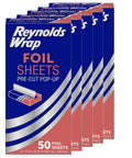 Pack of 5 boxes of No Fuss Pre Cut Pop Up Aluminum Foil Sheets 14 By 10.25 Inches Each, 50 sheets per box, total 250 sheets