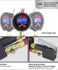 Compact Digital Tire Inflator With Gauge 255 PSI, Dual Head Chuck, 15 Inch Hose, Swivel, Backlit Display, Red Hose, Close-Up